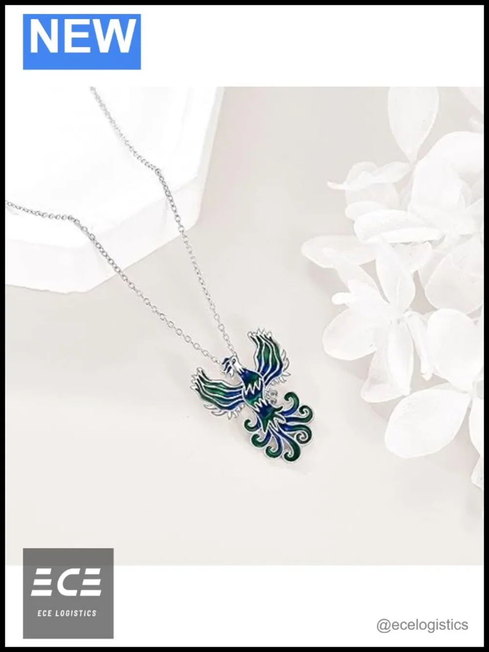 Sterling Silver Phoenix Pendant Necklace 18 Inch Rolo Chain
